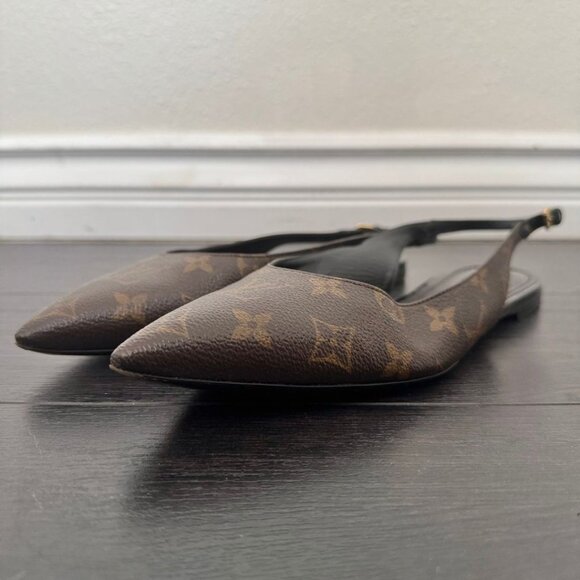 Louis Vuitton Cherie Slingback Flats Brown Monogram Canvas Pointed - Picture 4 of 12